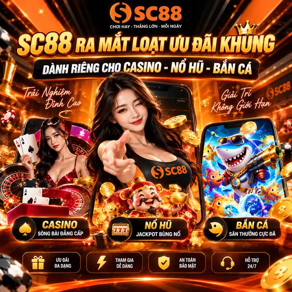 sc88 ra mắt loạt ưu đãi khủng dành riêng cho casino - nổ hũ - bắn cá